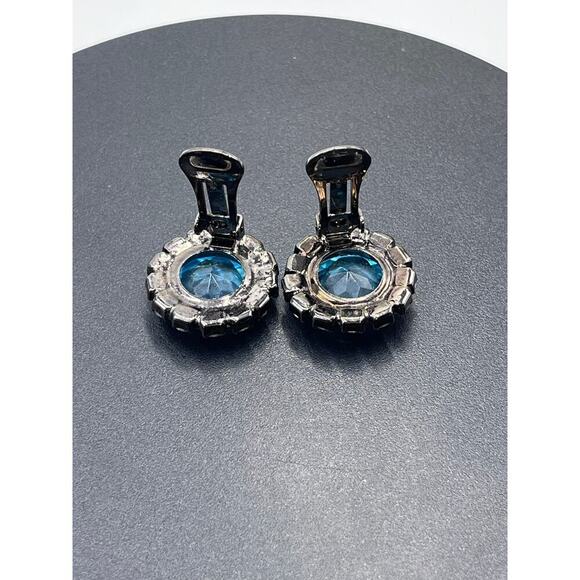 Kenneth Jay Lane‎ Vintage Aquamarine Color Button Clip Gunmetal Earrings - Picture 7 of 12